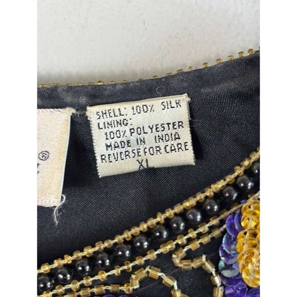 Vintage 80s Lawrence Kazar Womens Black Silk Beaded Sequin Tassel Jacket Size XL - Picture 10 of 16